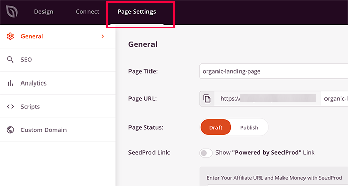 Настройки целевой страницы Landing page settings
