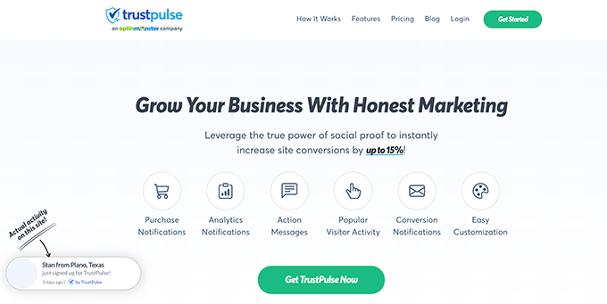 Социальное доказательство через TrustPulse Social proof via TrustPulse