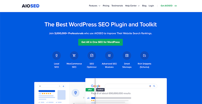 Все в одном SEO All in One SEO landing page example