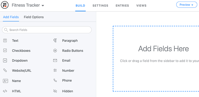 ส่วนต่อประสานตัวสร้างแบบฟอร์ม Form builder interface