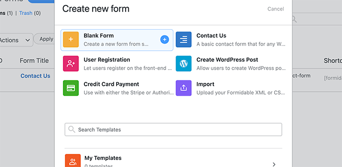 เลือกเทมเพลตฟอร์มเปล่า Choose blank form template