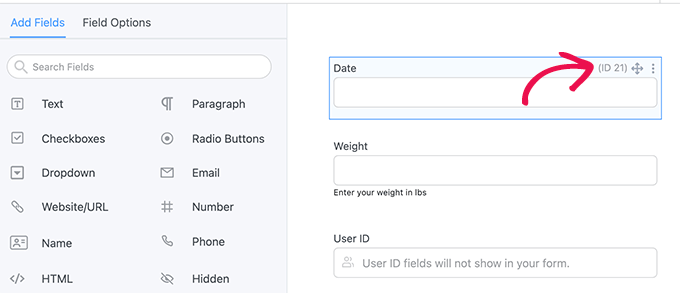 ค้นหา ID ฟิลด์ Finding the field ID