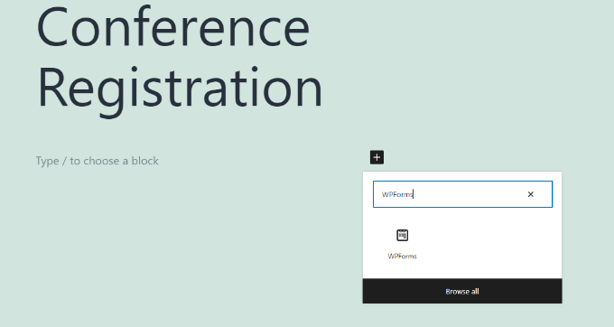 Aggiungi il blocco WPForms Add WPForms block