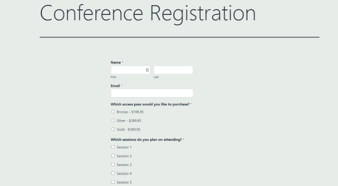 Anteprima modulo di iscrizione alla conferenza Conference registration form preview