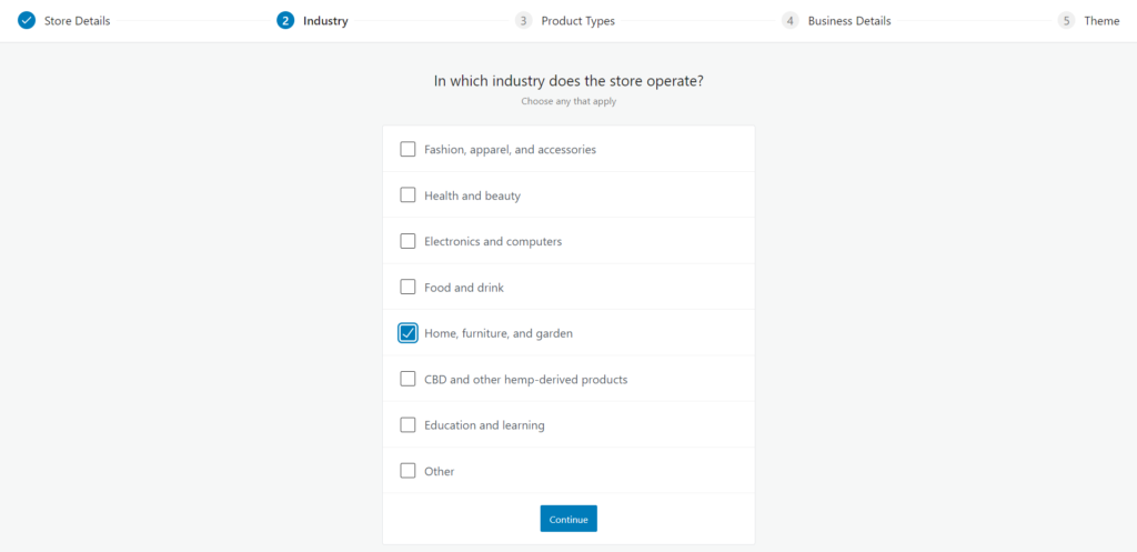 เลือกอุตสาหกรรม WooCommerce