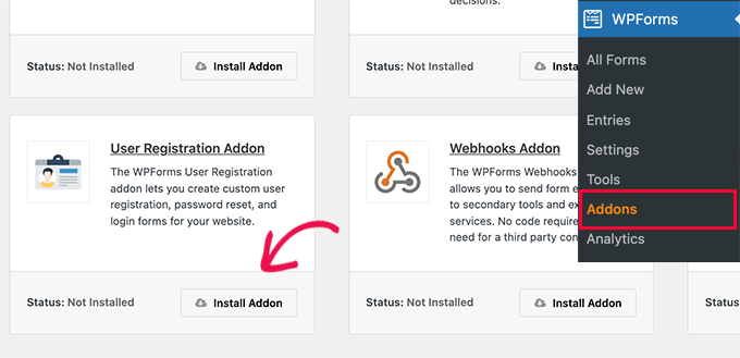 الملحق تسجيل المستخدم User registration addon
