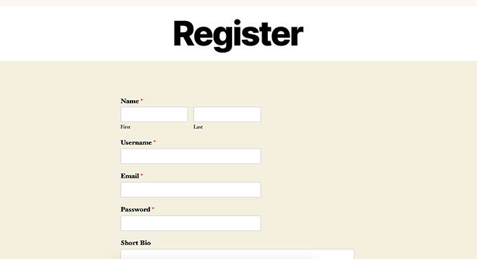 معاينة صفحة تسجيل المستخدم User registration page preview