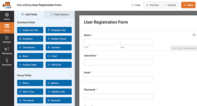 تحرير استمارة تسجيل المستخدم Edit user registration form