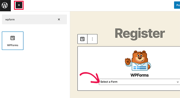 أضف كتلة WPForms Add WPForms block