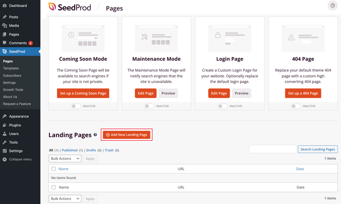 facebookadsaddnewlandingpage Click 'Add New Landing Page'