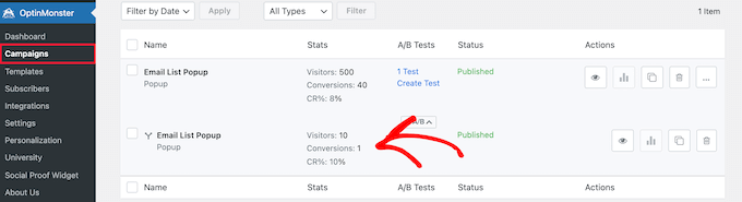 Zeigen Sie Split-Test-Conversion-Daten an View split test conversion data