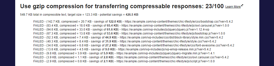 Peringatan "Gunakan kompresi GZIP" di WebPageTest