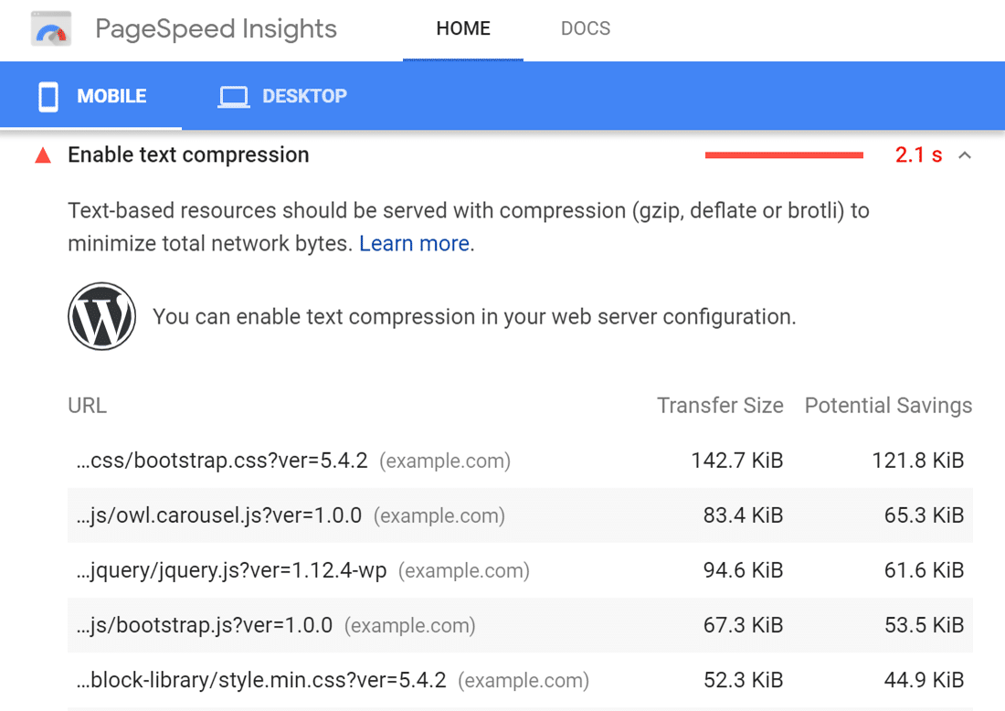 Peringatan “Aktifkan kompresi teks” di Google PageSpeed ​​Insights