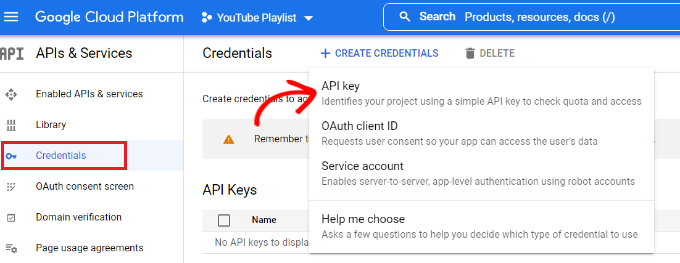 Creați cheia API Create API key