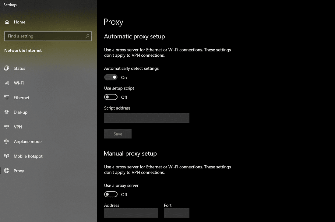 更改 Windows 10 中的“代理”设置