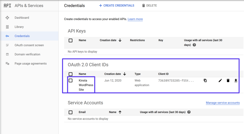 OAuth 2.0 클라이언트 ID에 액세스
