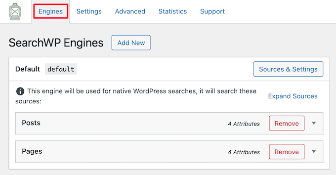 ตั้งโปรแกรมเริ่มต้นของ SearchWP Set SearchWP default engine