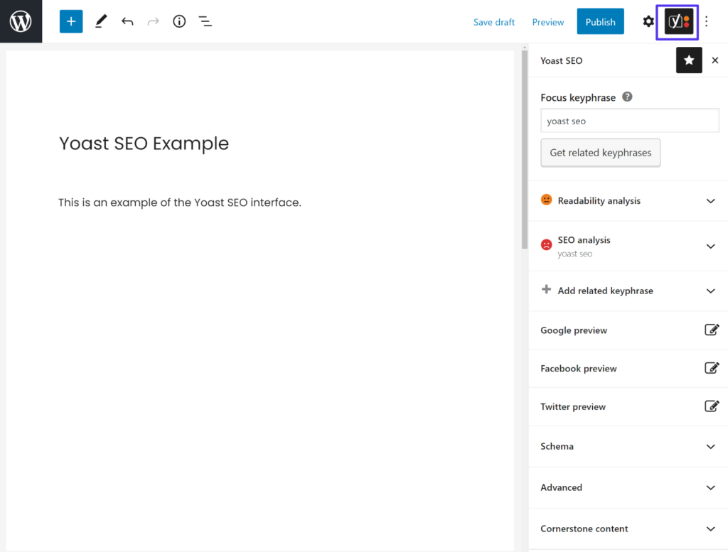 Yoast SEO 사이드바 인터페이스