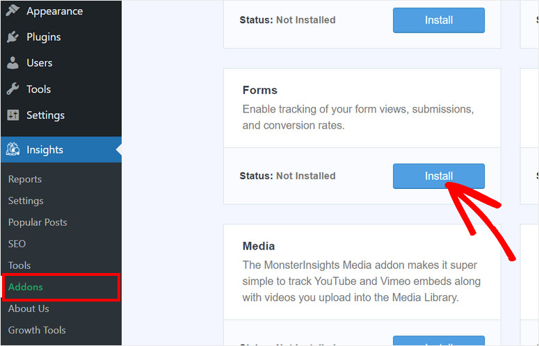 instale o addon de rastreamento de formulários monsterinsights - IsItWP - Detector de tema WordPress gratuito install monsterinsights form tracking addon