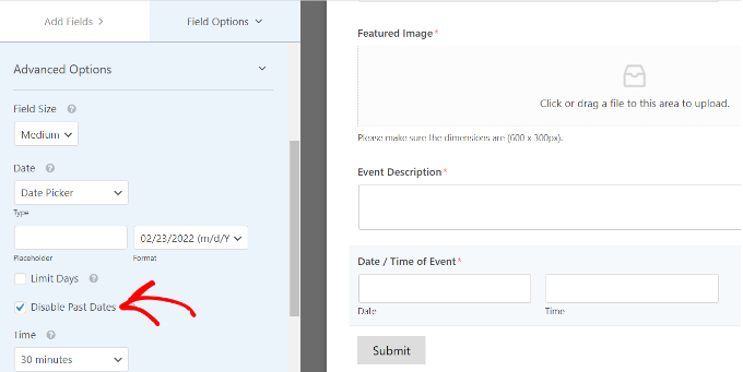 Nonaktifkan tanggal yang lalu Disable past dates