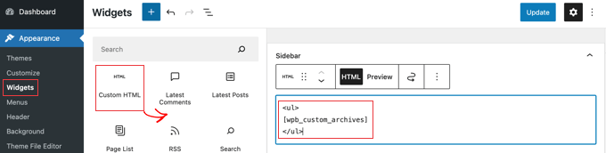 kode arsip kustom6bulan Adding Shortcode to a Custom HTML Widget