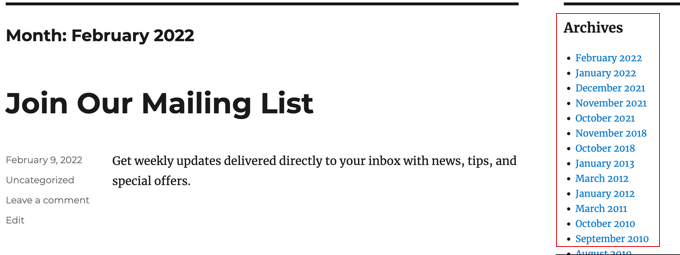 customarchivedefaultwidget The Default WordPress Archives Widget