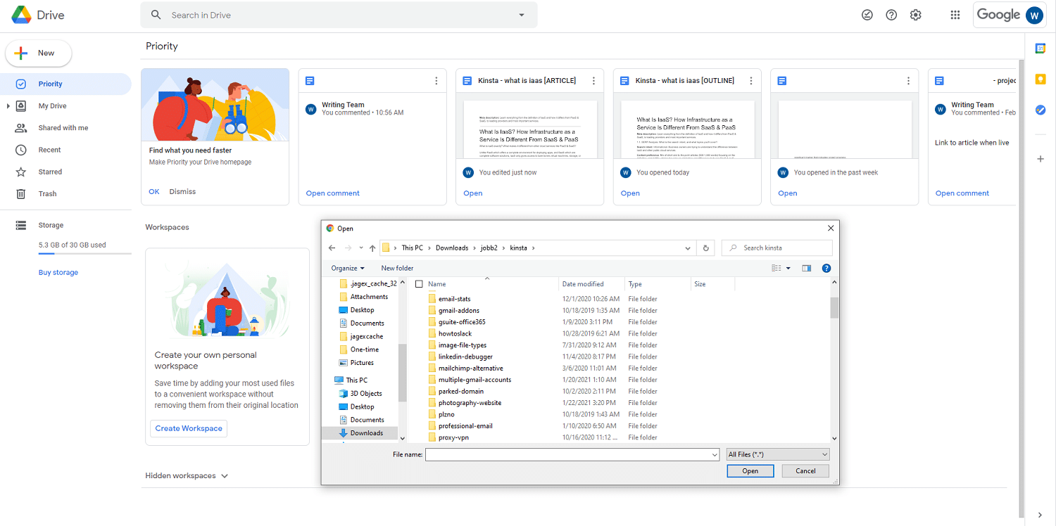 Google Drive, tangkapan layar