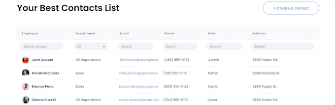 ตัวอย่างตารางแบบฟอร์มที่น่าเกรงขาม Formidable Forms table example