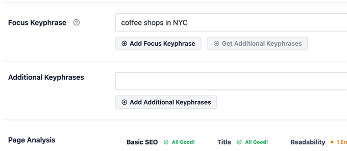 คำหลักโฟกัส SEO ทั้งหมดในหนึ่งเดียว All in One SEO focus Keyphrase