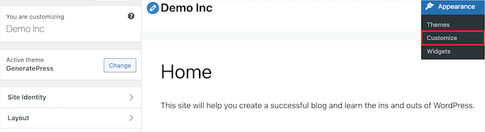ไปที่ตัวปรับแต่งธีม WordPress Go to WordPress theme customizer