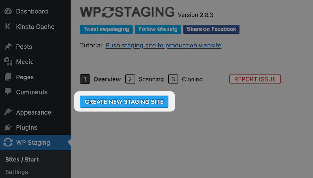 การสร้างไซต์การจัดเตรียมใหม่ด้วย WP Staging Creating a new staging site with WP Staging.
