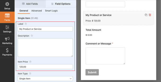 配置單項字段 Configure the Single Item Field