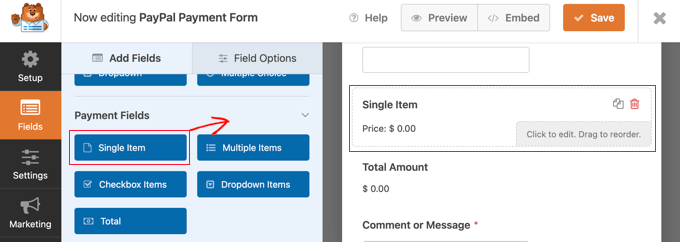 將單個項目字段添加到您的表單 Add a Single Item Field to Your Form