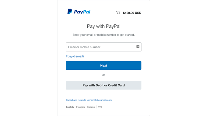使用 PayPal 屏幕付款 Pay With PayPal Screen
