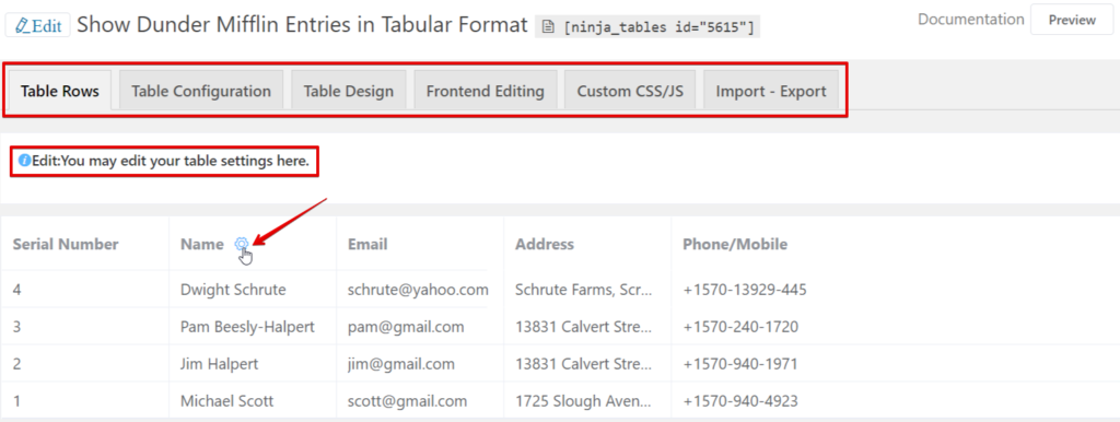 ป้อนข้อมูลแบบฟอร์มในตาราง WordPress
