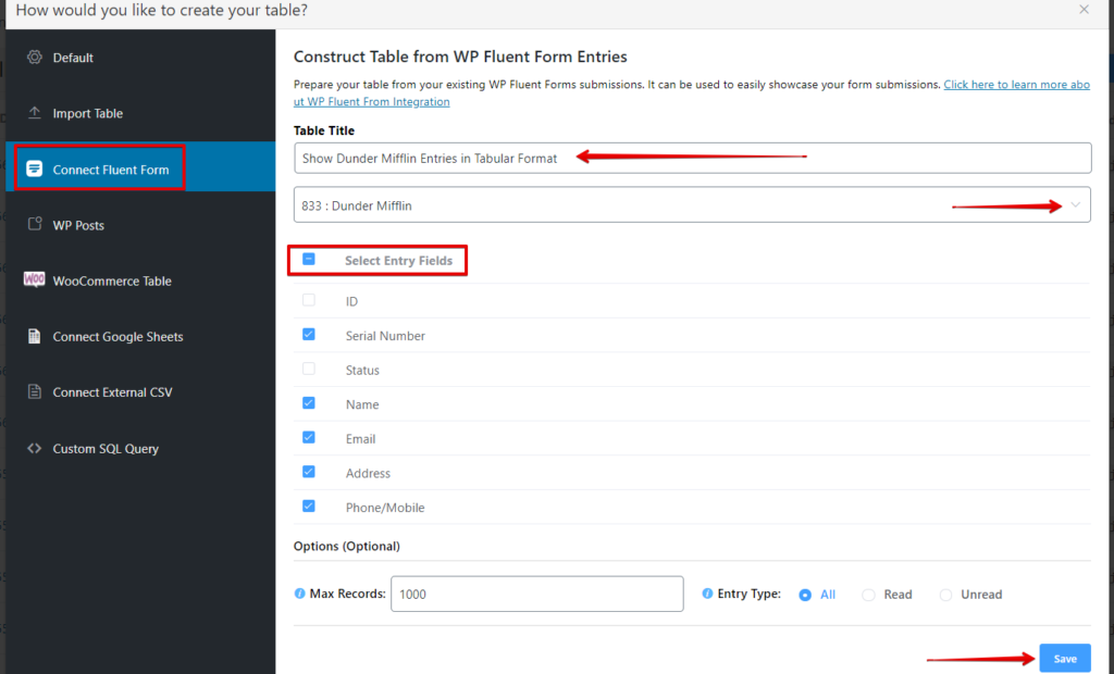แบบฟอร์มรายการในตาราง WordPress โดยใช้ Ninja Tables