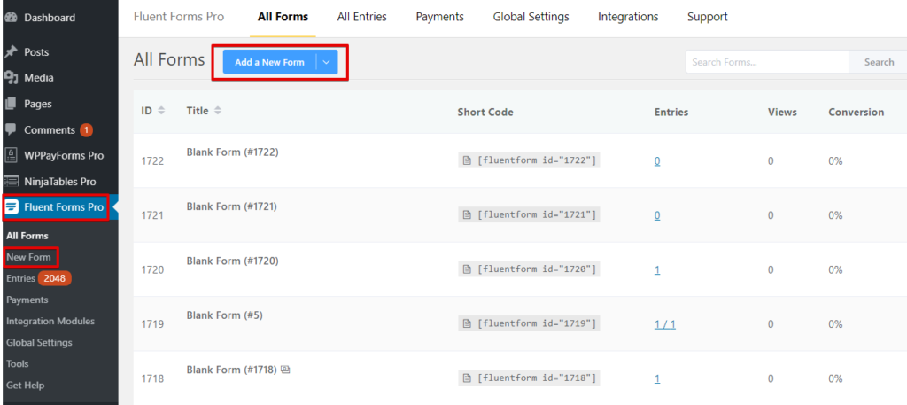 การแทรกรายการแบบฟอร์มในตาราง WordPress