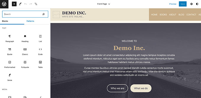 Vollständiger Site-Editor Full site editor