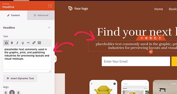Zeigen und klicken Sie, um ein beliebiges Element zu bearbeiten Point and click to edit any element