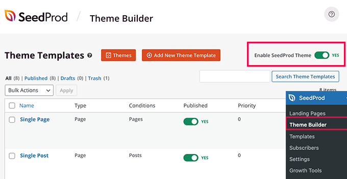 Aktivieren Sie das SeedProd-Design Enable SeedProd theme