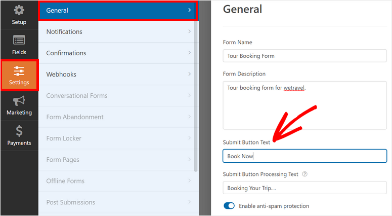 页面设置预订表格 - IsItWP - 免费 WordPress 主题检测器 page settings booking form