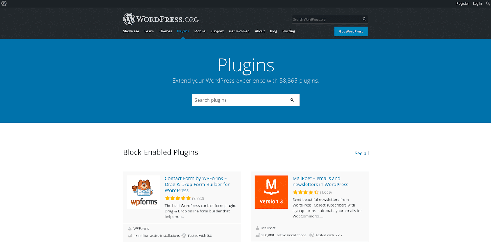 Captura de pantalla de la página del repositorio oficial de complementos de WordPress.