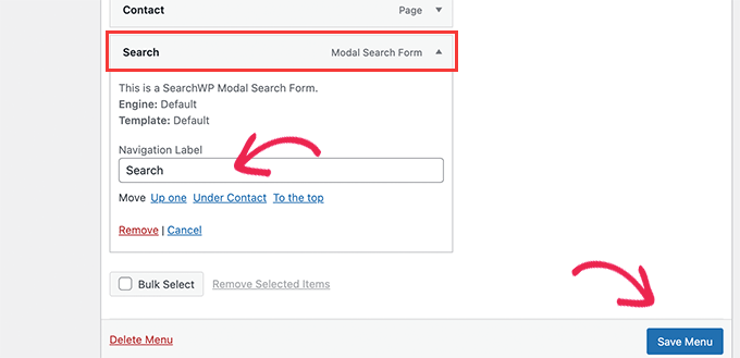 Изменить ярлык поиска Change search label