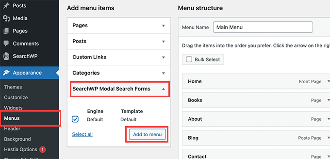 Добавить поиск в меню Add search to menu