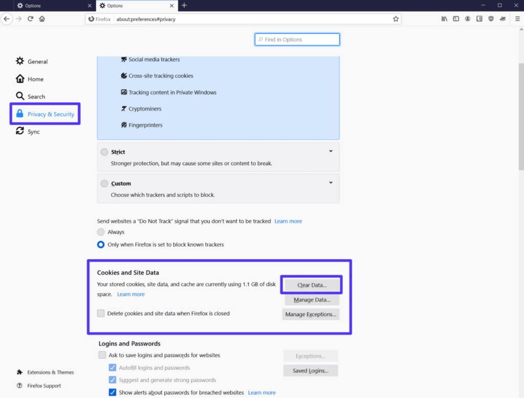 Zugriff auf die Cache-Daten des Firefox-Browsers und Klicken auf die Schaltfläche „Daten löschen“.