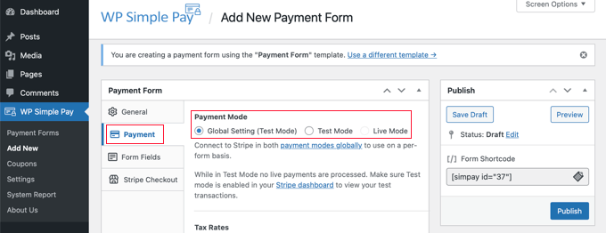 將付款模式設置為實時或測試 Set the Payment Mode to Either Live or Testing