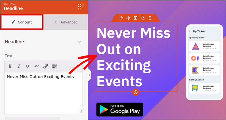 edit app landing page content
