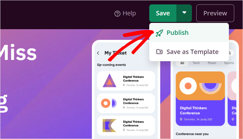 publish mobile app landing page