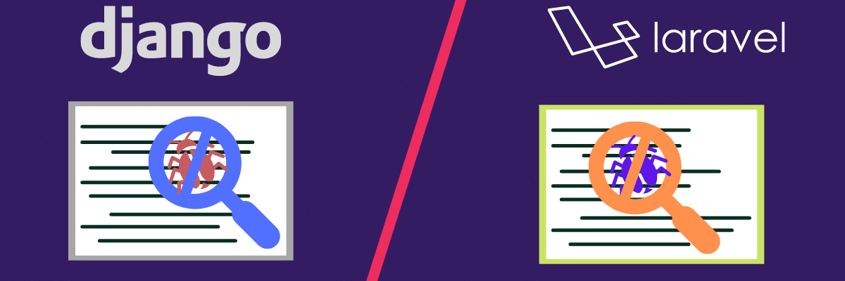 رسم توضيحي لمقارنة Laravel vs Django في سهولة الاختبار والتصحيح.