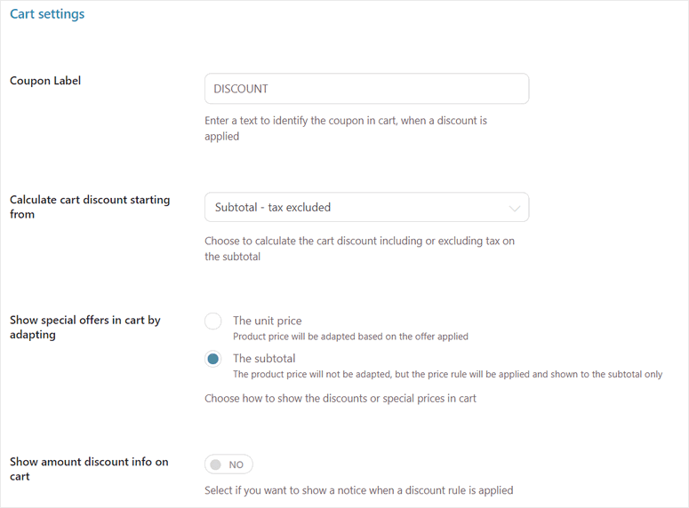 cart settings